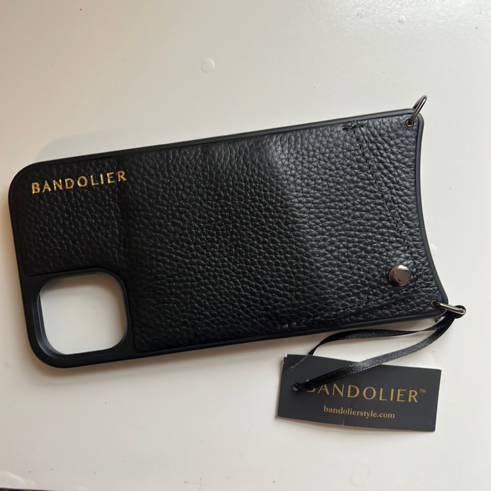 iPhone 11 Bandolier Case with card holder, pewter hardware